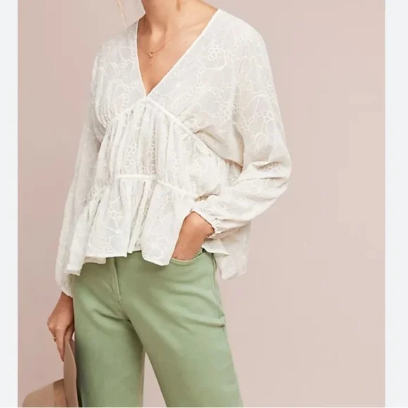 Anthropologie Central Park West Ruffle Lace Paisley Blouse Size S - Picture 2 of 6